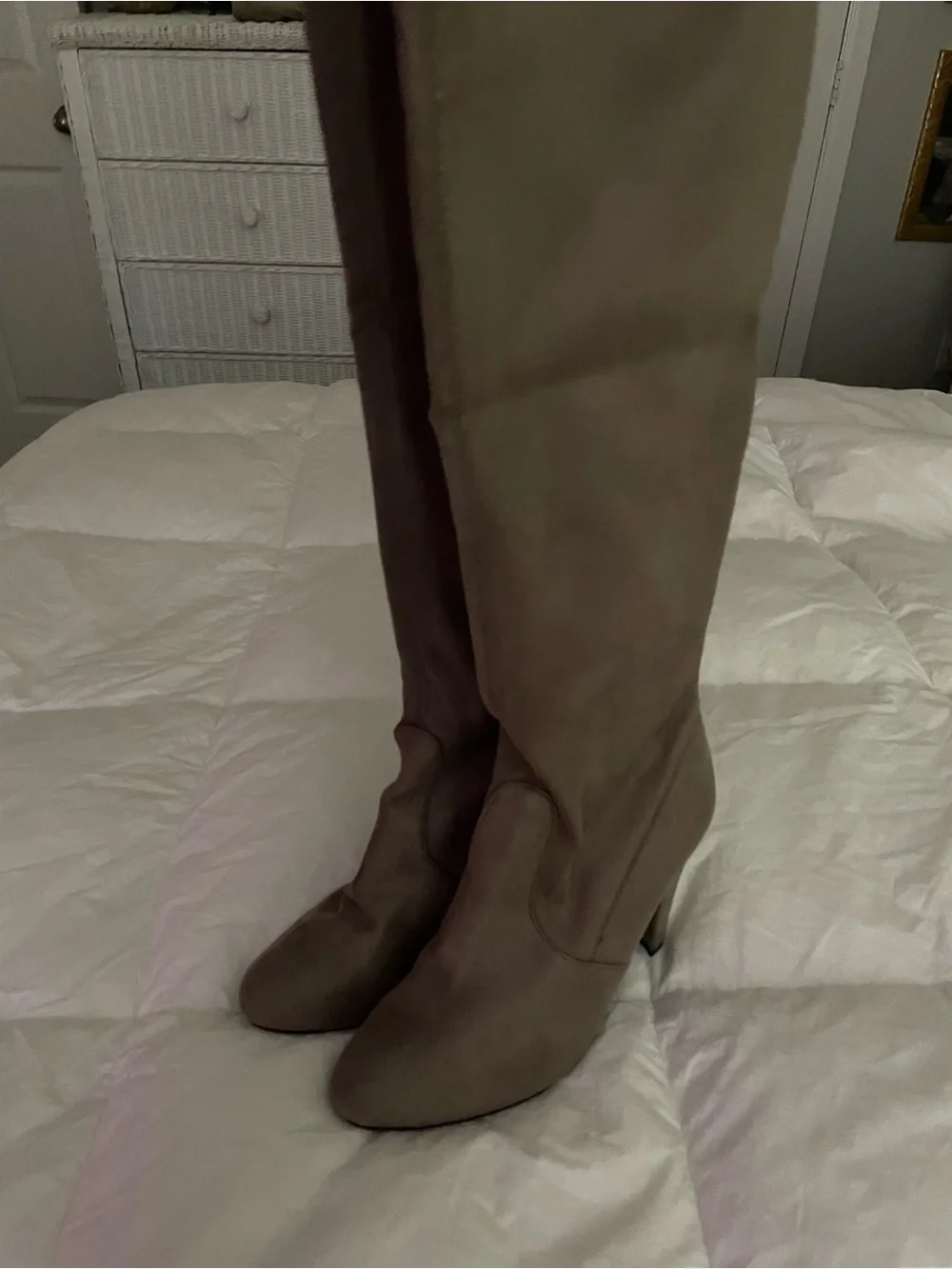 Steve Madden Taupe Over-the-Knee Suede Heeled Boots
